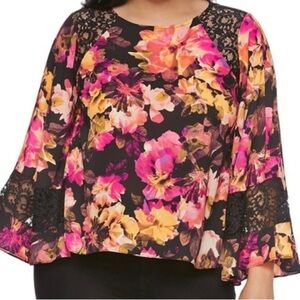 Jennifer Lopez Floral Plus Size Top With Bat Wing Sleeves